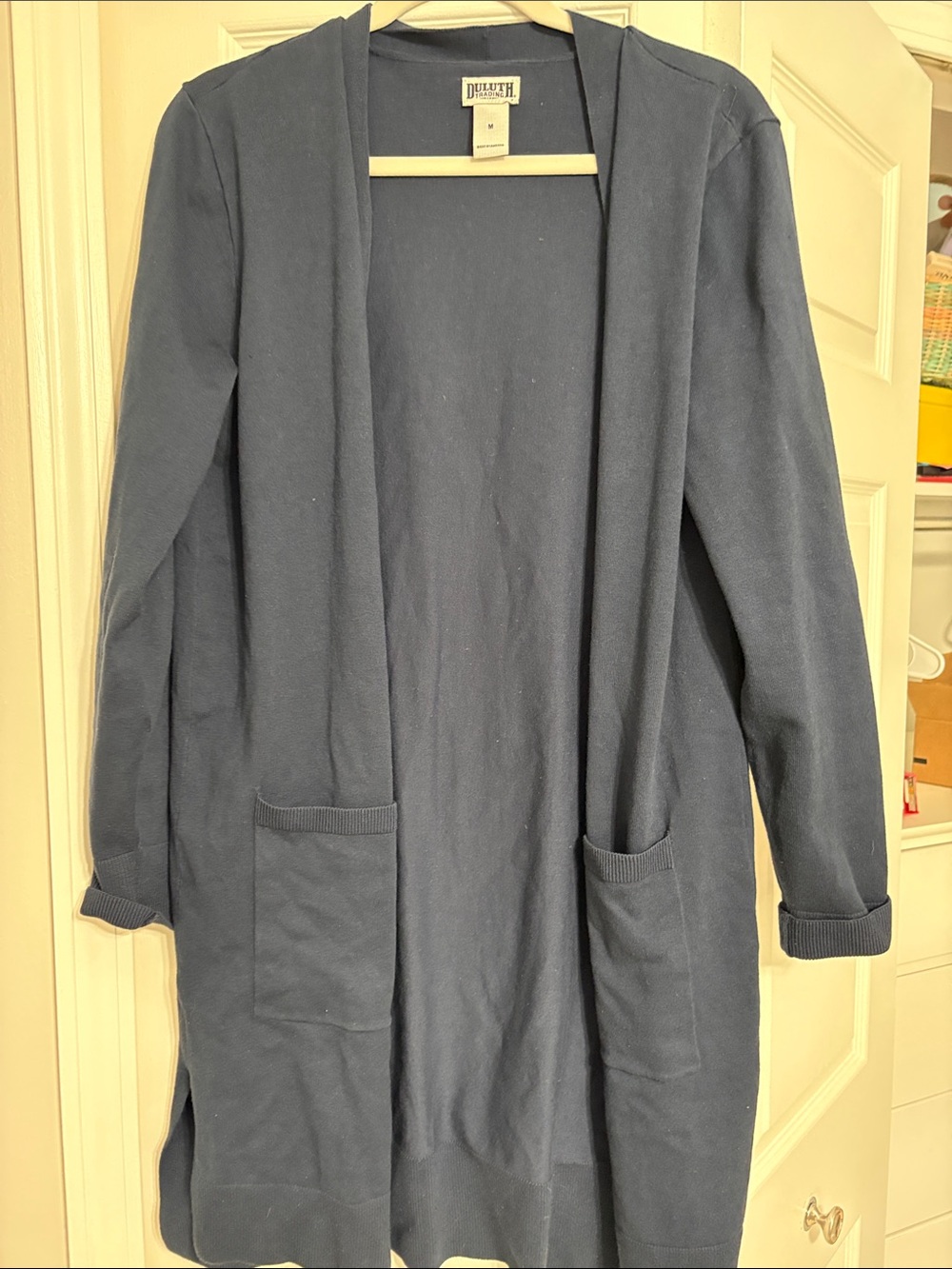 Duluth Trading Co Navy Open-Front Pocket Cardigan
